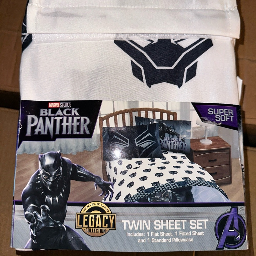 3 pc Marvel Studio Legacy Black Panther Twin Sheet Set New